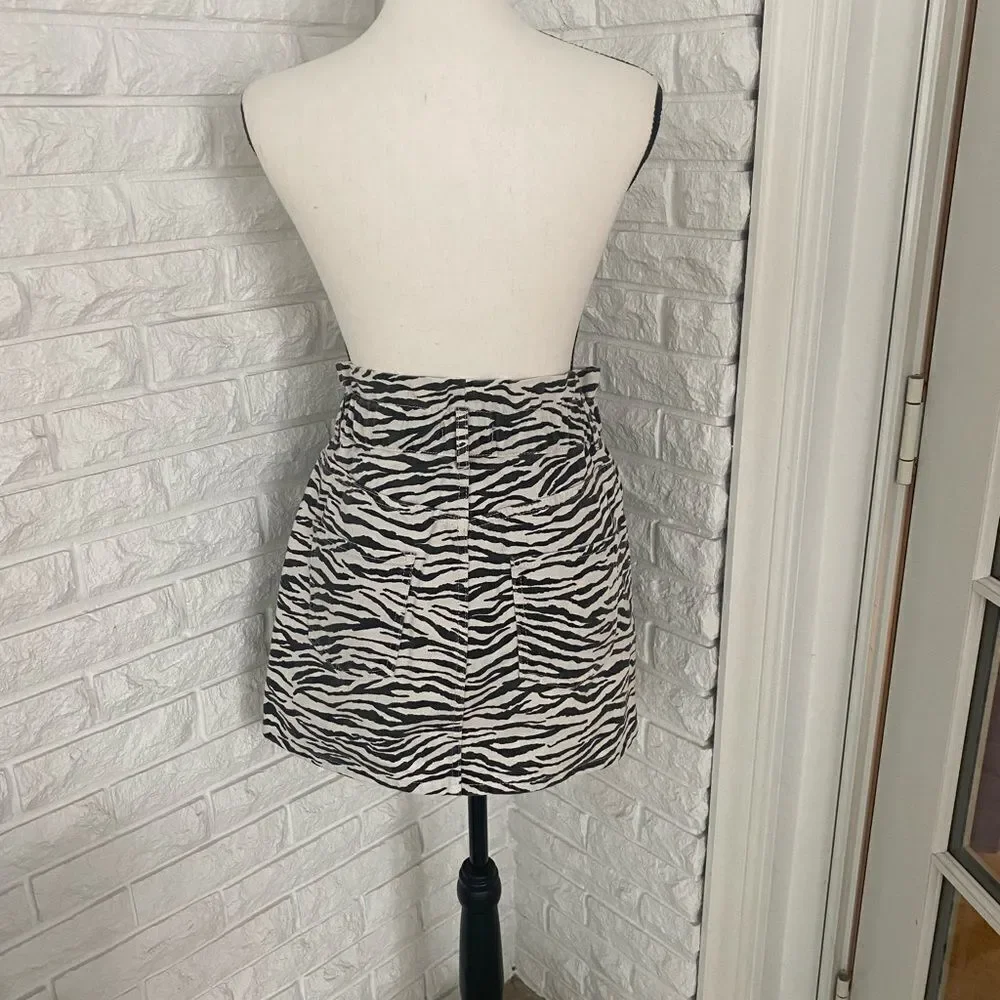 Zebra Animal Print Denim Skirt